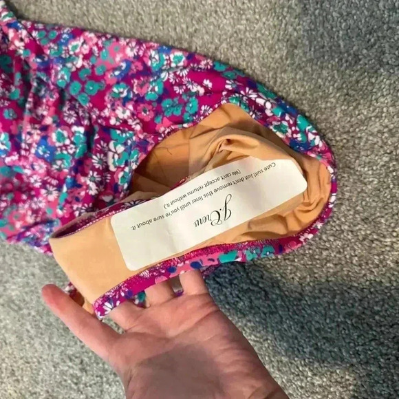 NWT J. Crew Ruched Floral Pink Bandeau Swimsuit Size Medium - Picture 3 of 5